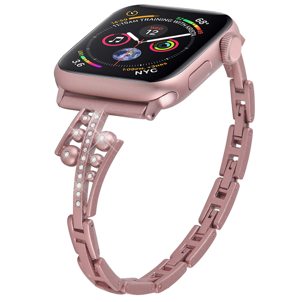 For Apple Watch Series 8 41mm 7 41mm SE Series 6 5 4 SE(2022) 40mm Series 3 2 1 38mm Metal Watch Band with Rhinestone Decor Repalcement Wrist Strap
