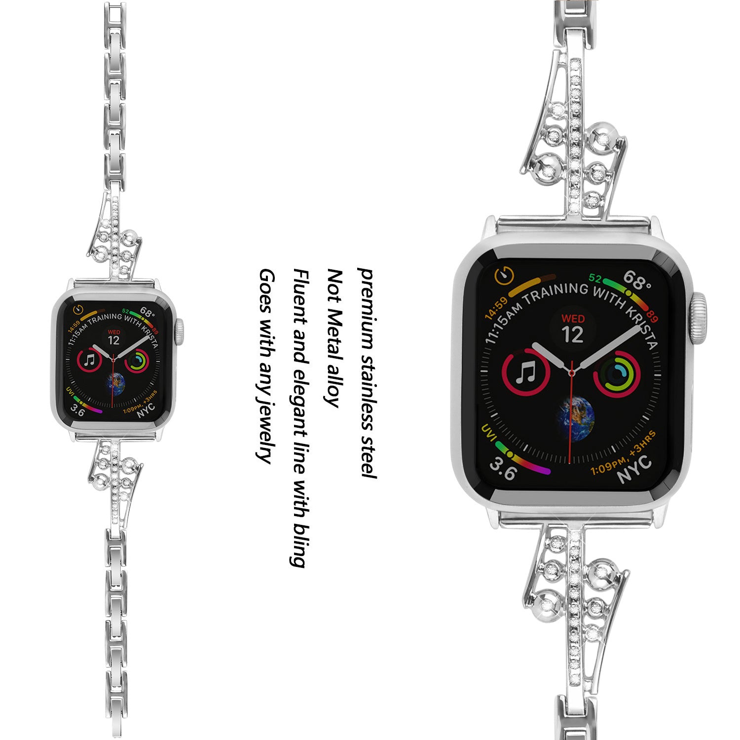 For Apple Watch Series 8 41mm 7 41mm SE Series 6 5 4 SE(2022) 40mm Series 3 2 1 38mm Metal Watch Band with Rhinestone Decor Repalcement Wrist Strap