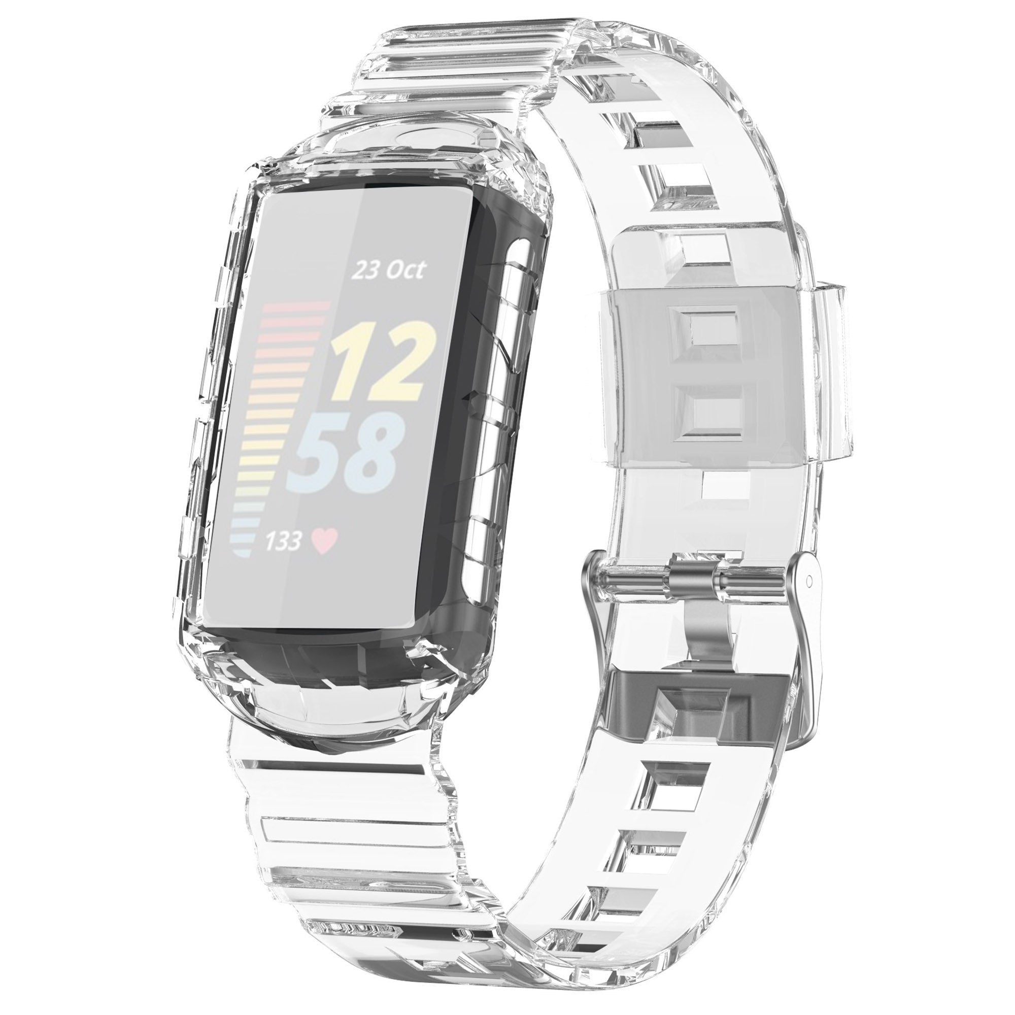 For Fitbit Charge 6 5 Silicone Watch Band Adjustable Wrist Strap with Anti-scratch Watch Case