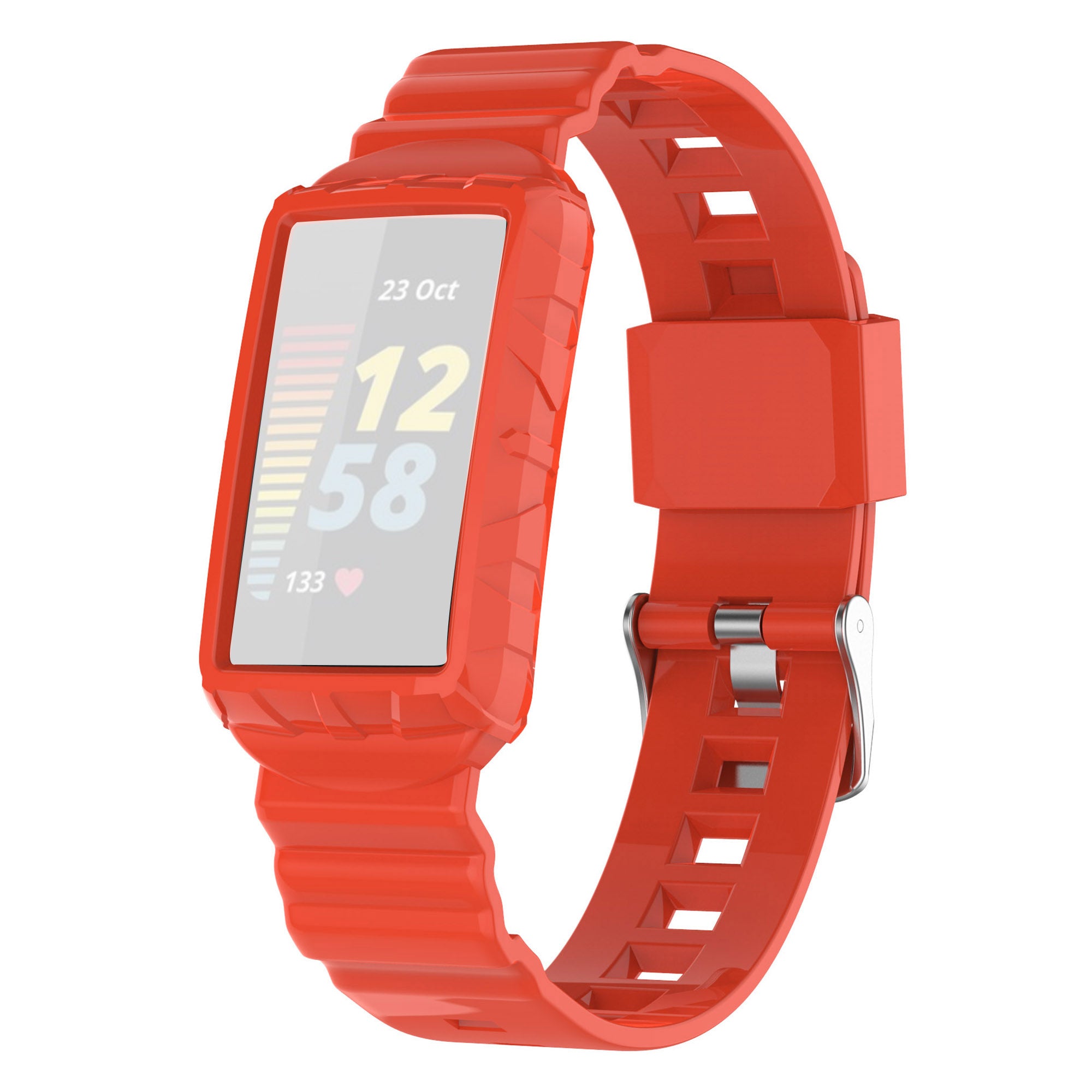 For Fitbit Charge 6 5 Silicone Watch Band Adjustable Wrist Strap with Anti-scratch Watch Case