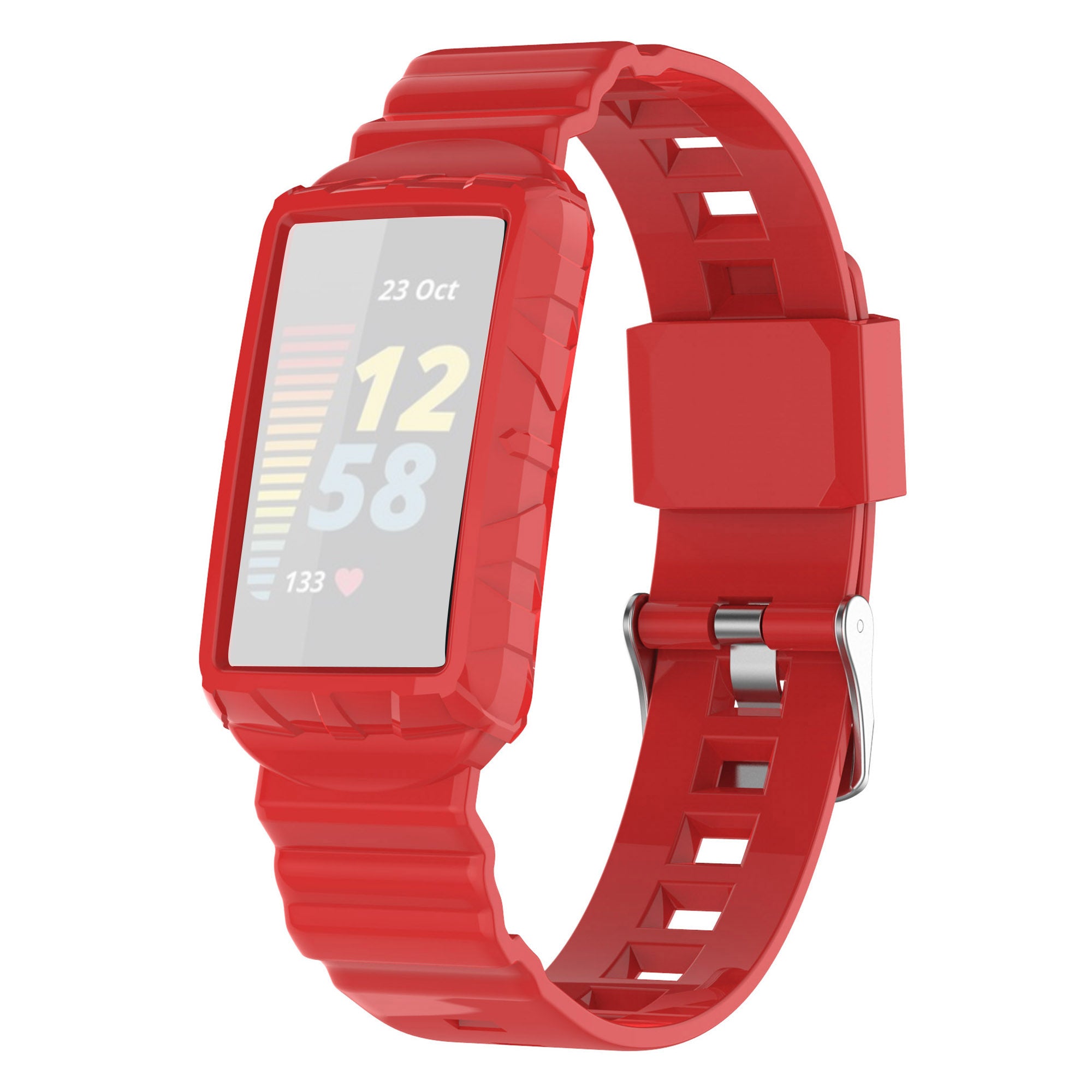 For Fitbit Charge 6 5 Silicone Watch Band Adjustable Wrist Strap with Anti-scratch Watch Case