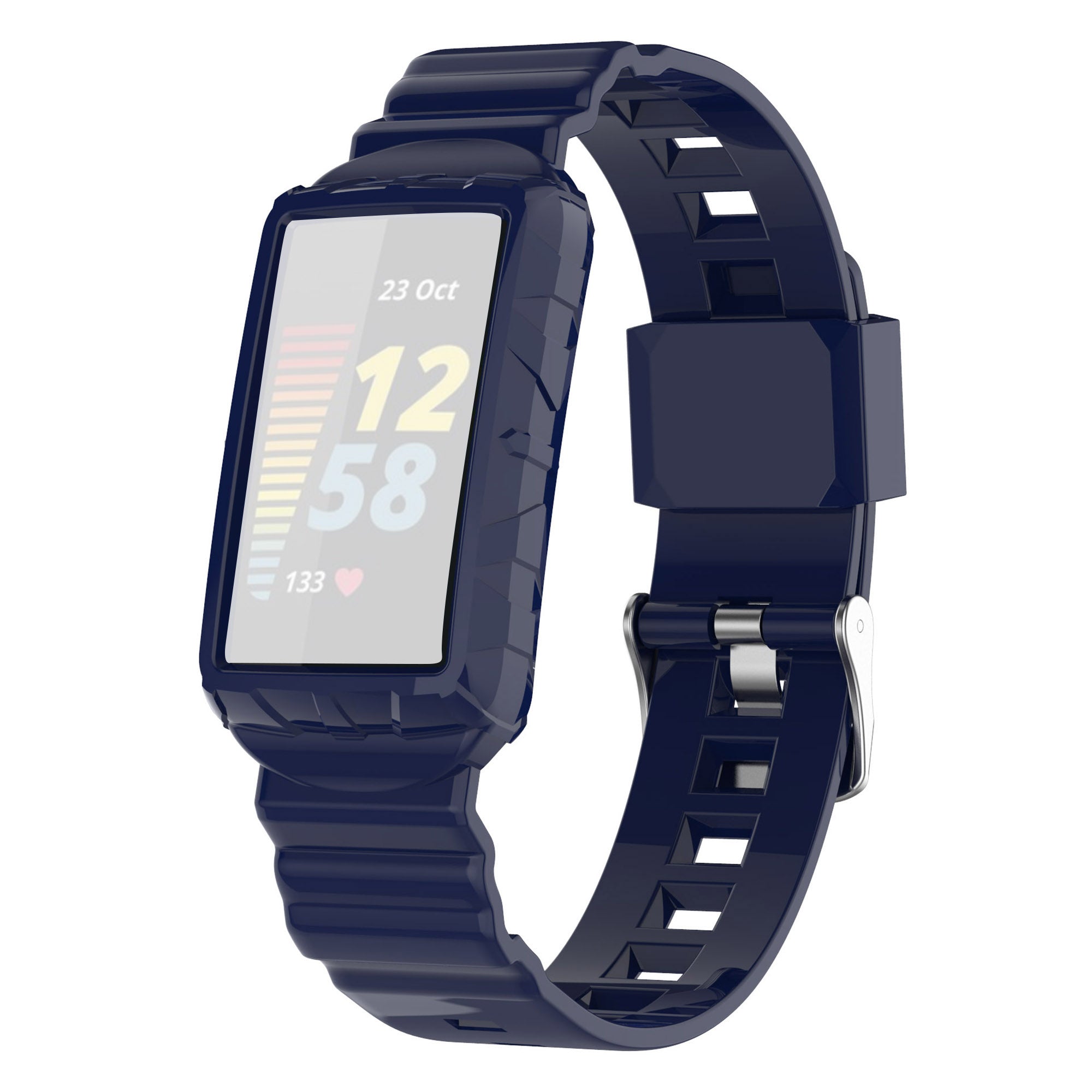 For Fitbit Charge 6 5 Silicone Watch Band Adjustable Wrist Strap with Anti-scratch Watch Case