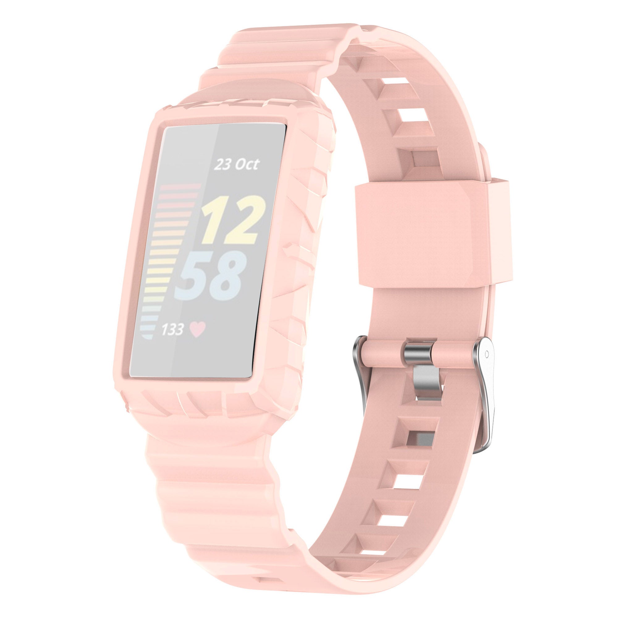 For Fitbit Charge 6 5 Silicone Watch Band Adjustable Wrist Strap with Anti-scratch Watch Case
