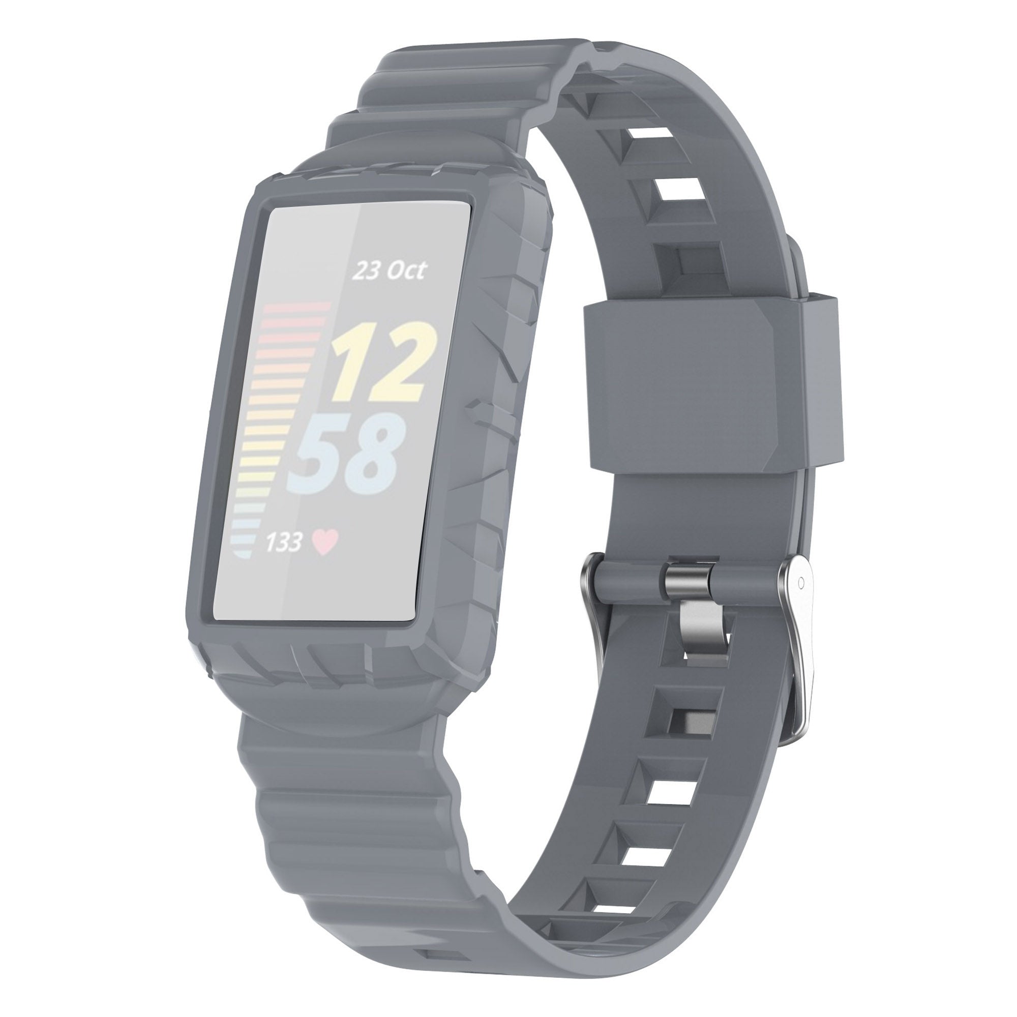 For Fitbit Charge 6 5 Silicone Watch Band Adjustable Wrist Strap with Anti-scratch Watch Case