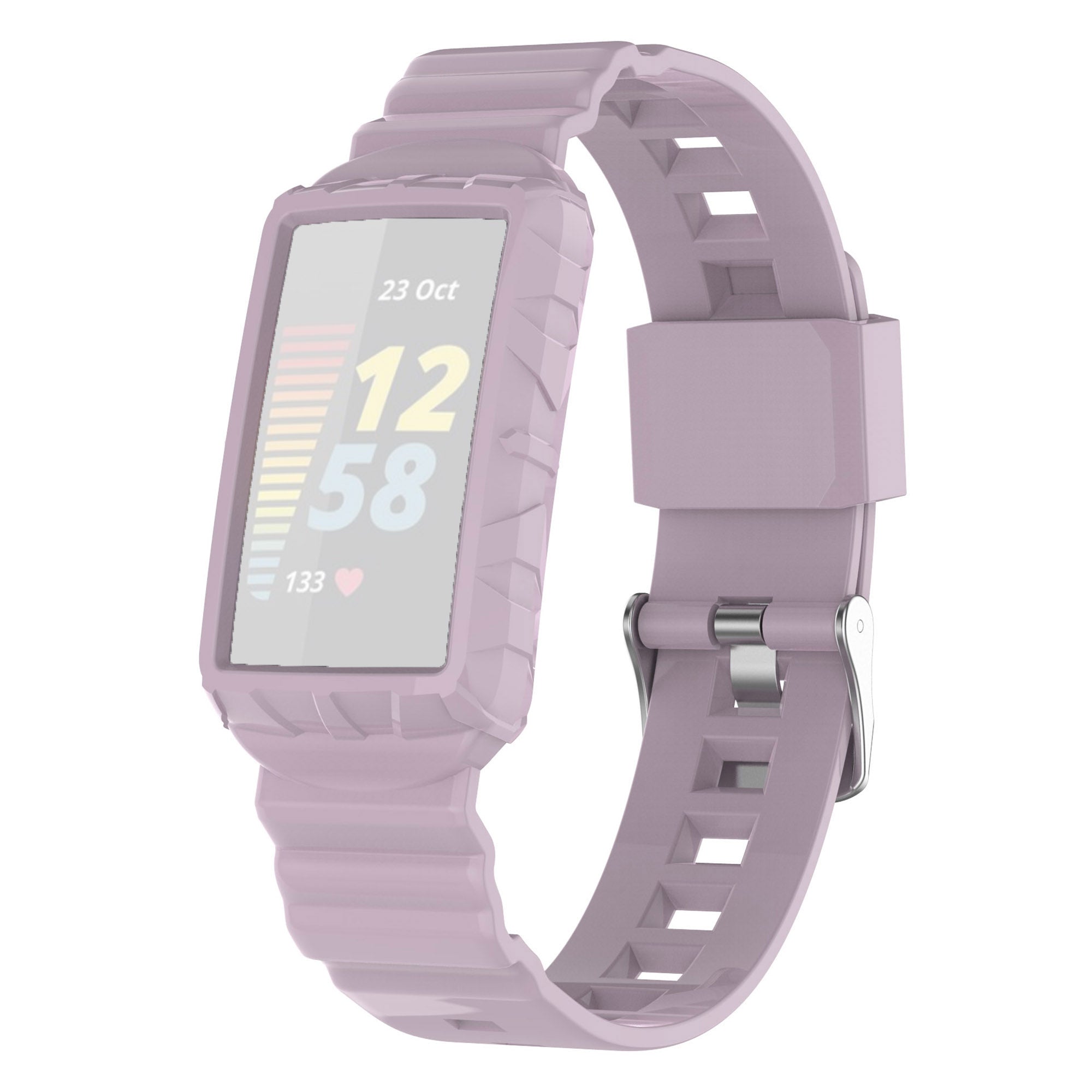 For Fitbit Charge 6 5 Silicone Watch Band Adjustable Wrist Strap with Anti-scratch Watch Case