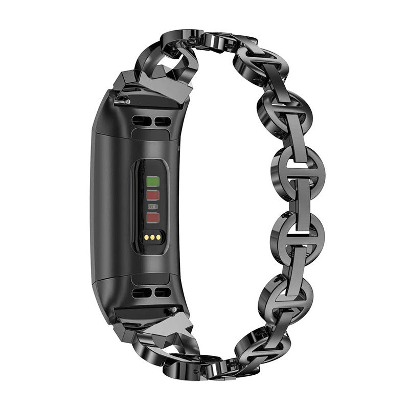 For Fitbit Charge 3 4 Stylish Rhinestones Decor Metal Smart Watch Strap Replacement Wrist Band