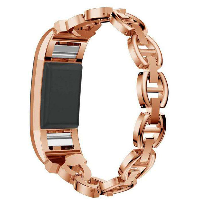 For Fitbit Charge 2 Rhinestones Decor Metal Strap Stylish Replacement Watch Band