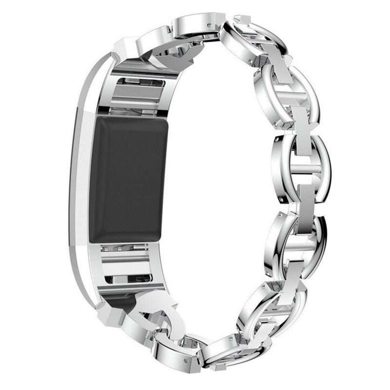 For Fitbit Charge 2 Rhinestones Decor Metal Strap Stylish Replacement Watch Band
