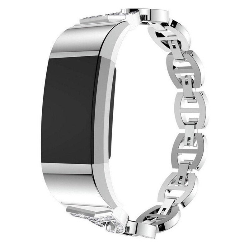 For Fitbit Charge 2 Rhinestones Decor Metal Strap Stylish Replacement Watch Band