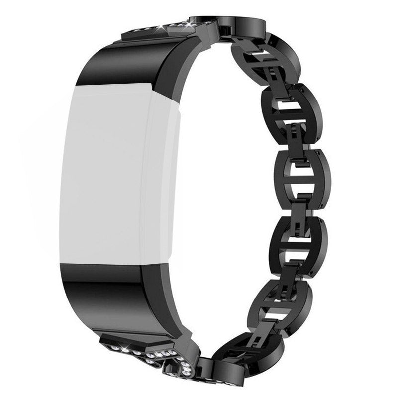 For Fitbit Charge 2 Rhinestones Decor Metal Strap Stylish Replacement Watch Band