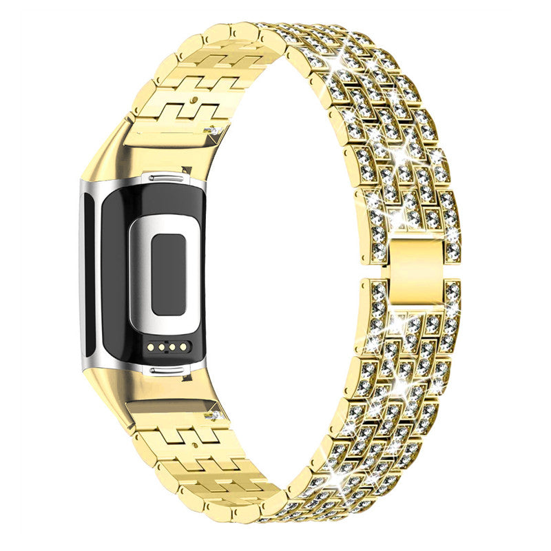 For Fitbit Charge 6 5 Shiny Rhinestones Decor Metal Strap Replacement Smart Watch Band