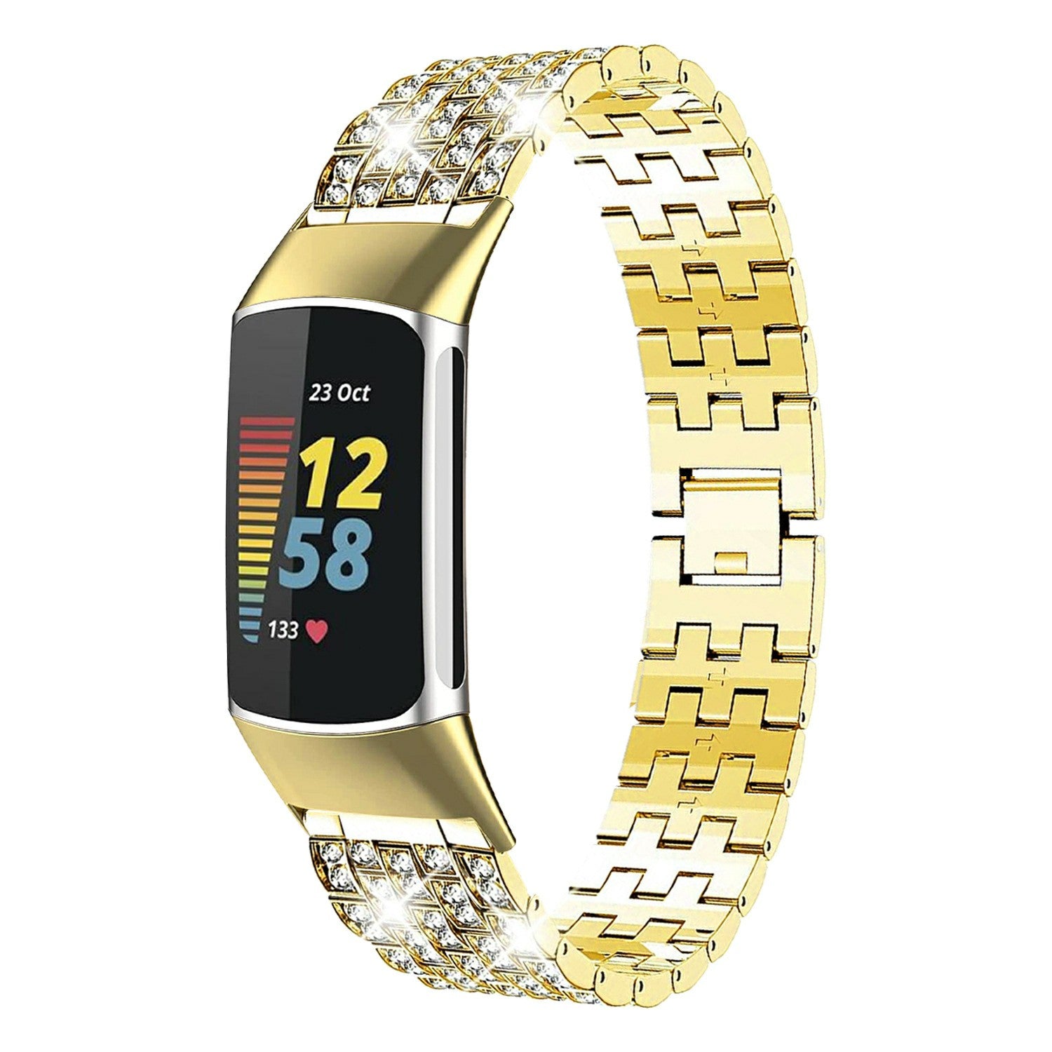 For Fitbit Charge 6 5 Shiny Rhinestones Decor Metal Strap Replacement Smart Watch Band