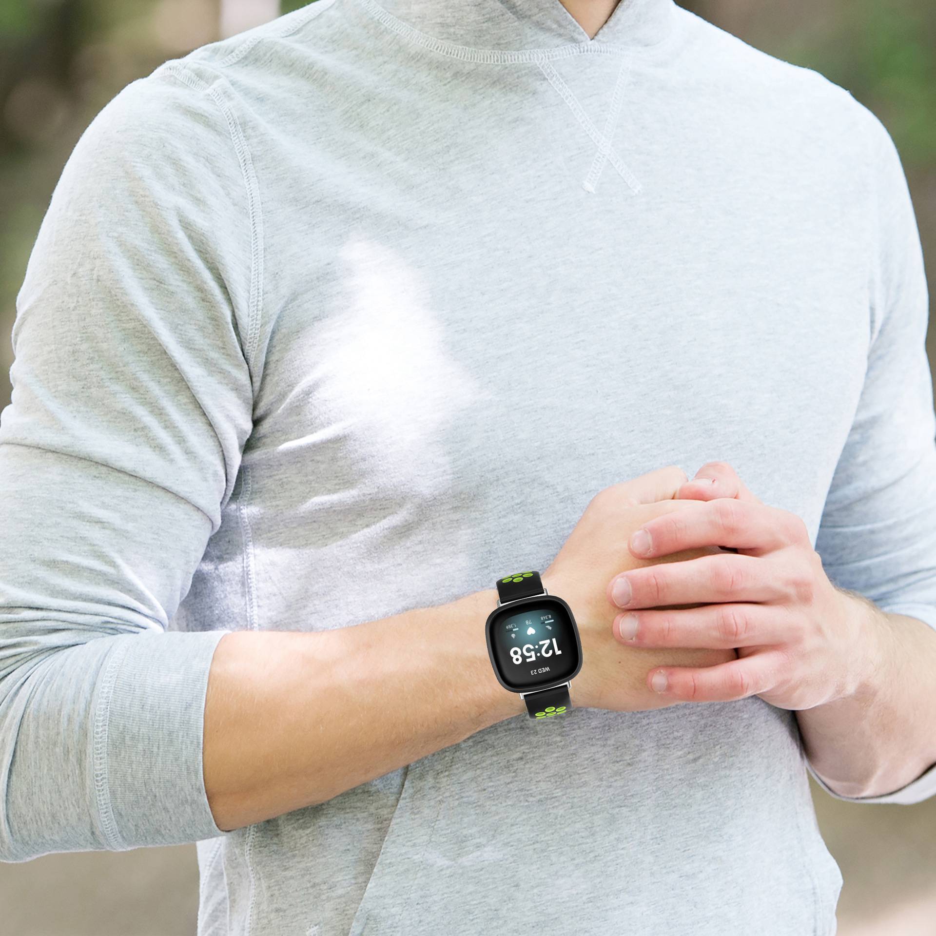 For Fitbit Versa 4 Sense 2 Silicone Watch Band Dual Color Sport Wristband Strap Soft Replacement with Stainless Steel Buckle