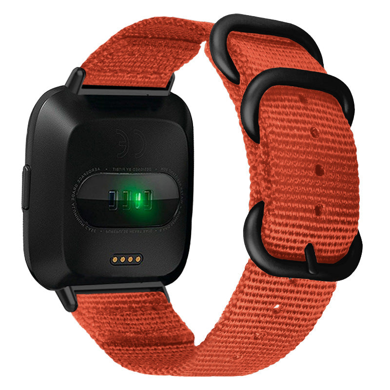 For Fitbit Versa 4 Sense 2 Three Loops Nylon Watch Band Adjustable Wrist Strap with Black Buckle