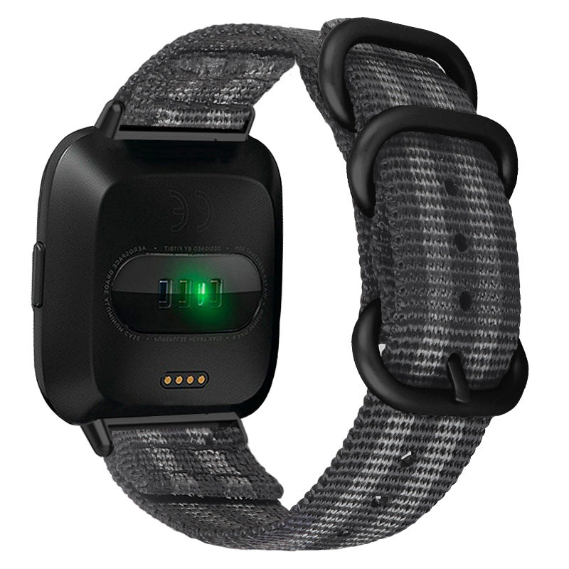 For Fitbit Versa 4 Sense 2 Three Loops Nylon Watch Band Adjustable Wrist Strap with Black Buckle