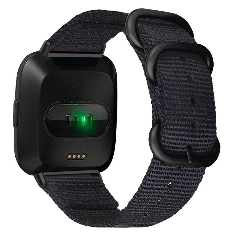 For Fitbit Versa 4 Sense 2 Three Loops Nylon Watch Band Adjustable Wrist Strap with Black Buckle