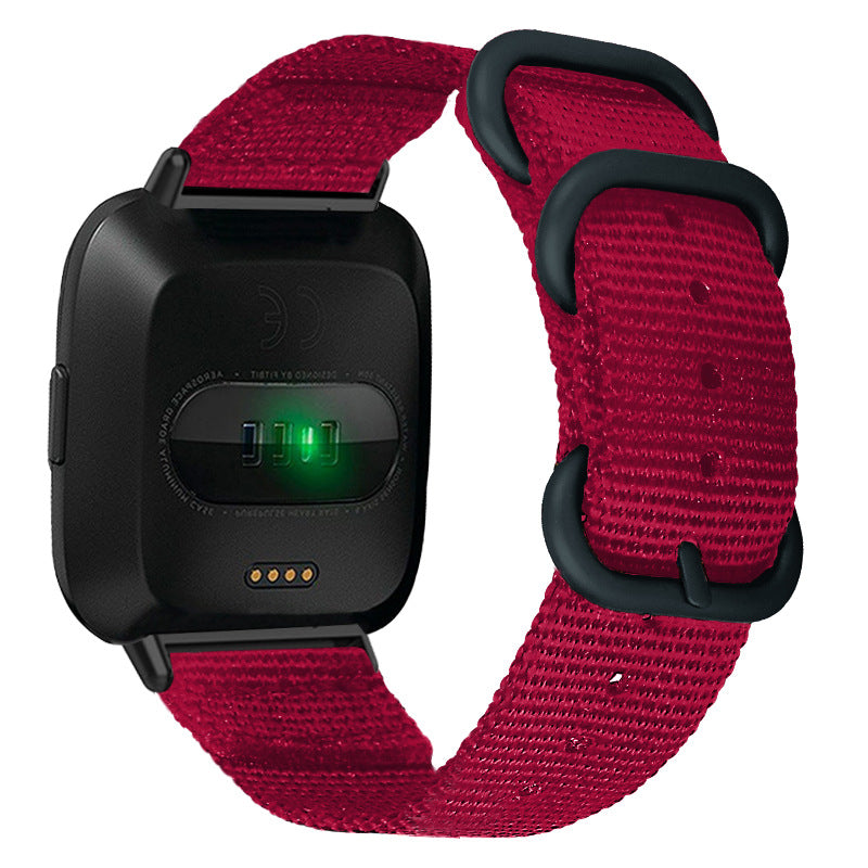 For Fitbit Versa 4 Sense 2 Three Loops Nylon Watch Band Adjustable Wrist Strap with Black Buckle