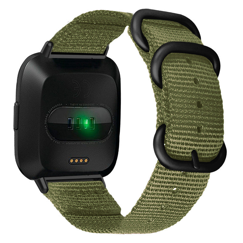 For Fitbit Versa 4 Sense 2 Three Loops Nylon Watch Band Adjustable Wrist Strap with Black Buckle