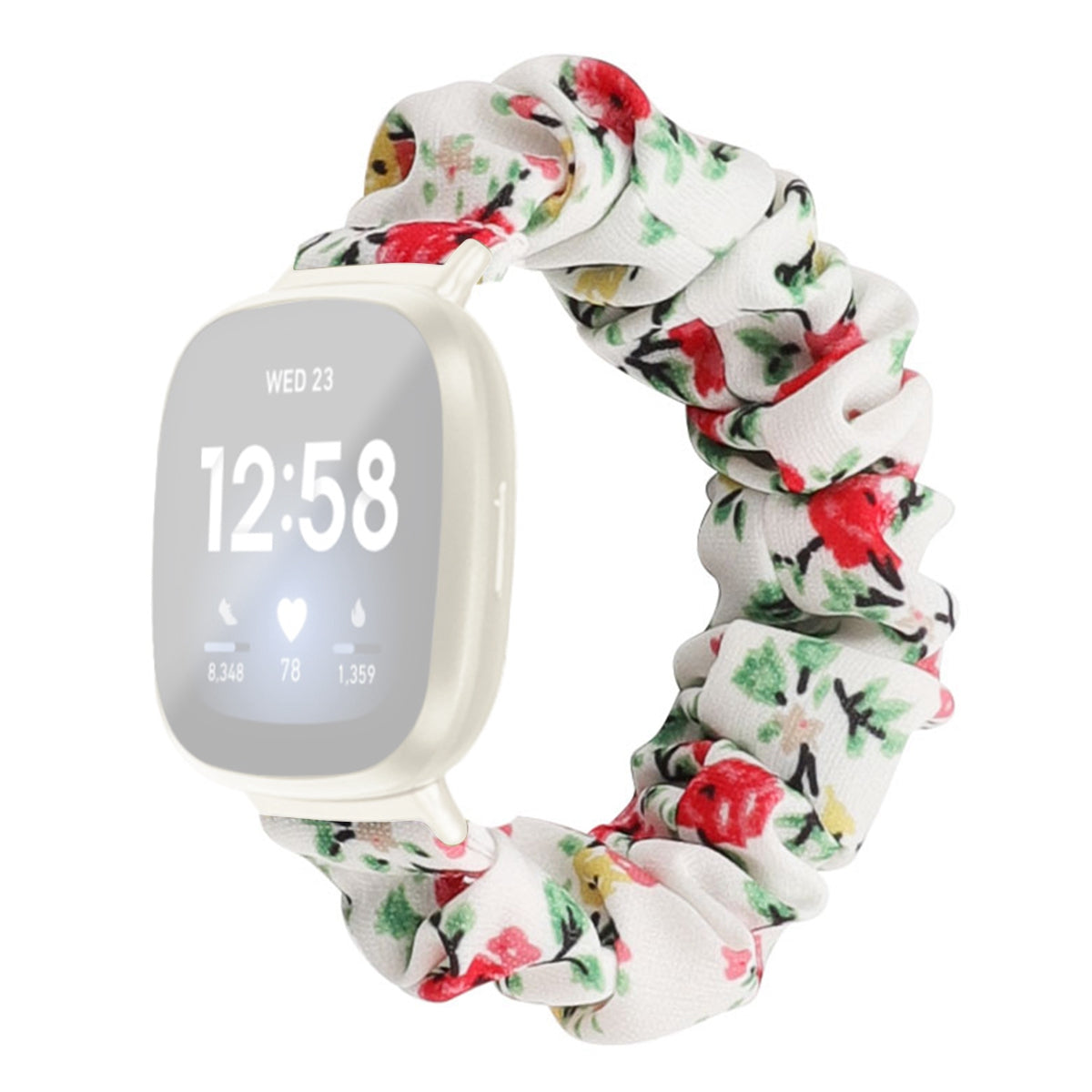 For Fitbit Versa 4 Sense 2 Elastic Scrunchie Watch Band Fabric Pattern Printed Hair Band Strap Bracelet