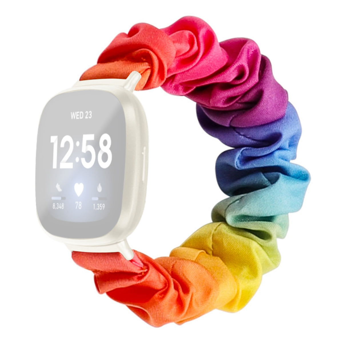 For Fitbit Versa 4 Sense 2 Elastic Scrunchie Watch Band Fabric Pattern Printed Hair Band Strap Bracelet
