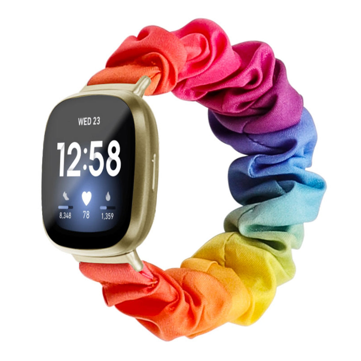 For Fitbit Versa 4 Sense 2 Elastic Scrunchie Watch Band Fabric Pattern Printed Hair Band Strap Bracelet