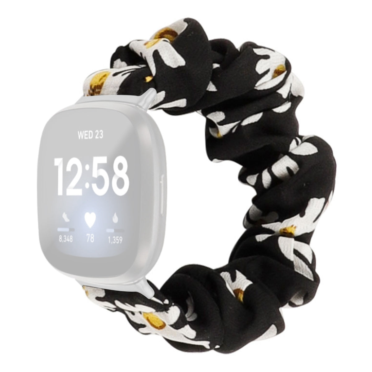 For Fitbit Versa 4 Sense 2 Elastic Scrunchie Watch Band Fabric Pattern Printed Hair Band Strap Bracelet