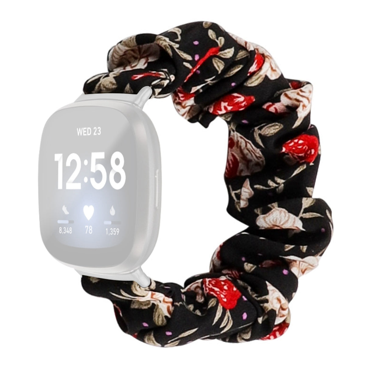 For Fitbit Versa 4 Sense 2 Elastic Scrunchie Watch Band Fabric Pattern Printed Hair Band Strap Bracelet