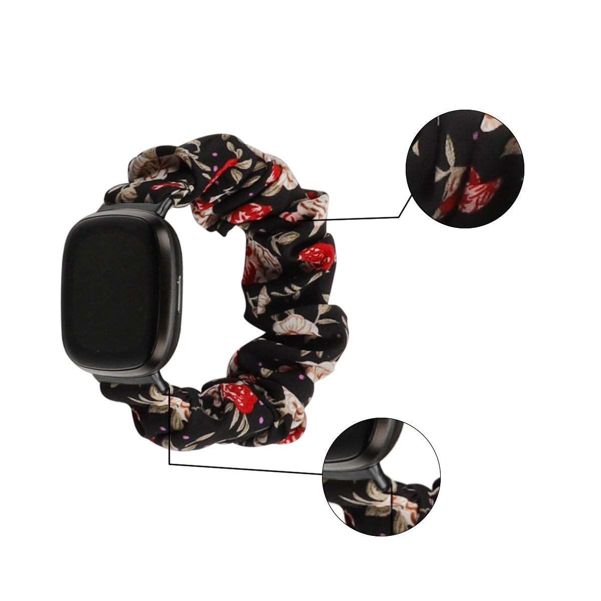 For Fitbit Versa 4 Sense 2 Elastic Scrunchie Watch Band Fabric Pattern Printed Hair Band Strap Bracelet
