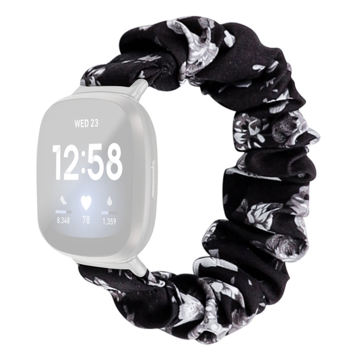 For Fitbit Versa 4 Sense 2 Elastic Scrunchie Watch Band Fabric Pattern Printed Hair Band Strap Bracelet