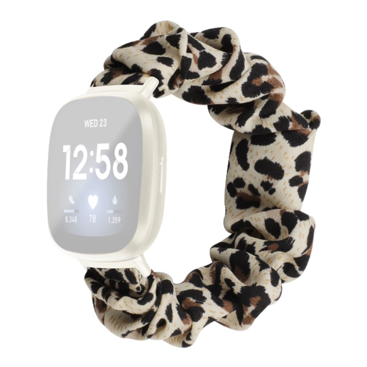 For Fitbit Versa 4 Sense 2 Elastic Scrunchie Watch Band Fabric Pattern Printed Hair Band Strap Bracelet