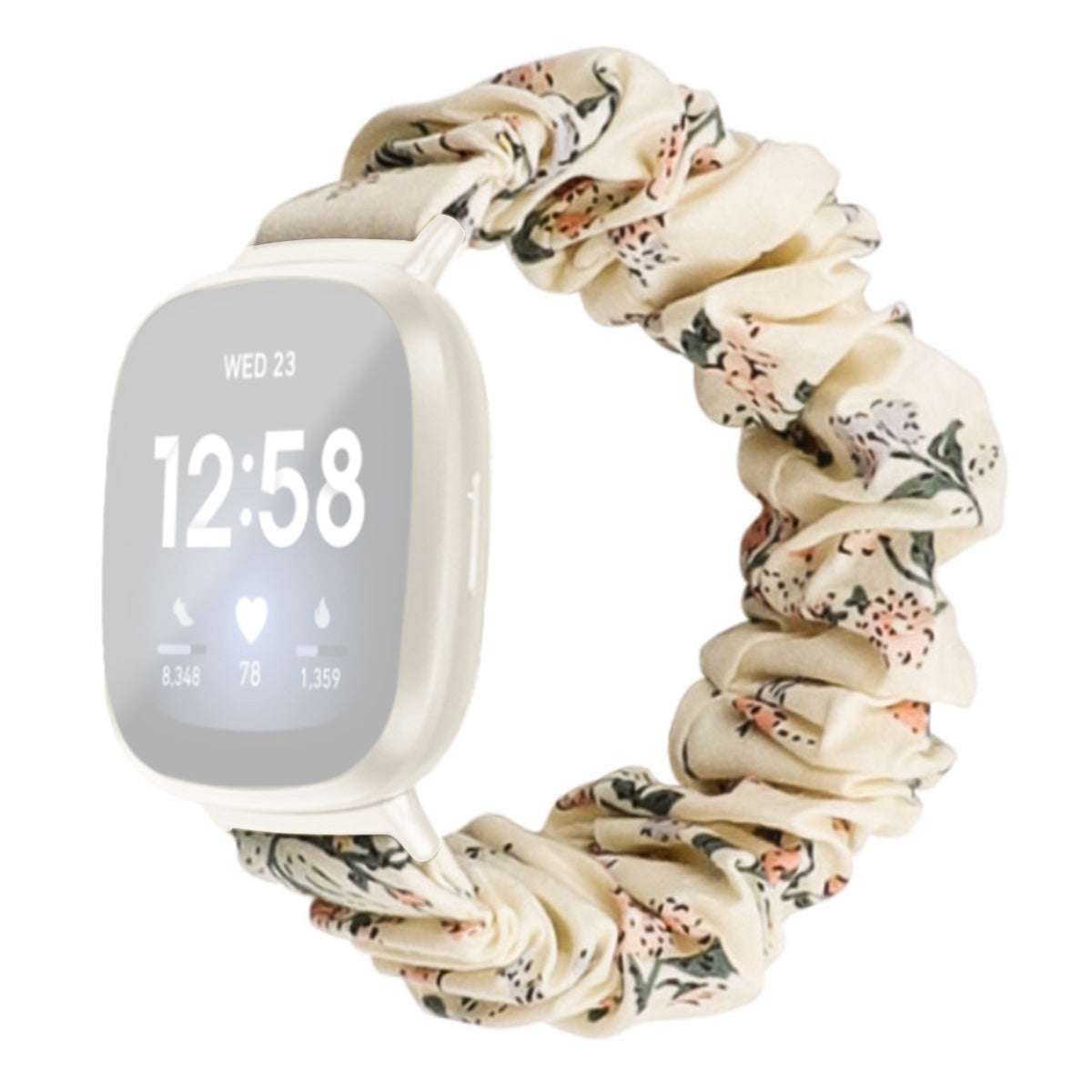 For Fitbit Versa 4 Sense 2 Elastic Scrunchie Watch Band Fabric Pattern Printed Hair Band Strap Bracelet