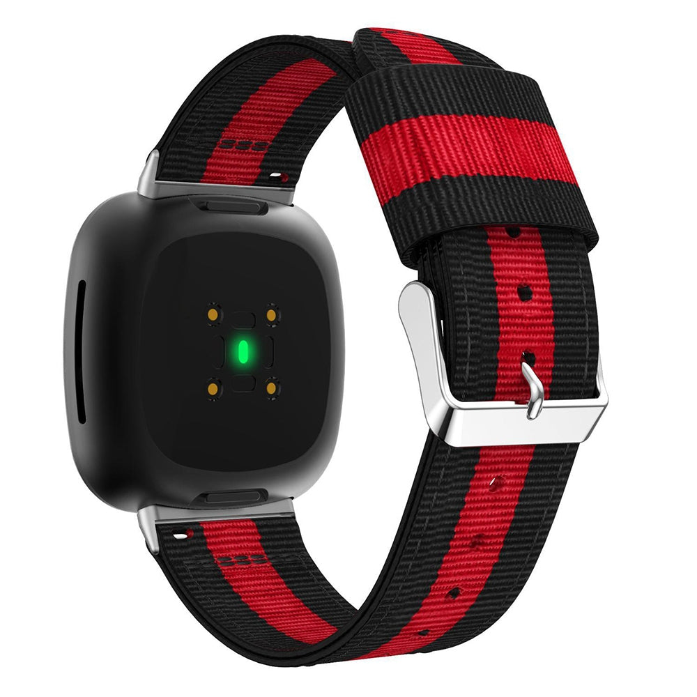 For Fitbit Versa 4 Sense 2 Nylon Replacement Stripe Band Pink Buckle Adjustable Watch Strap