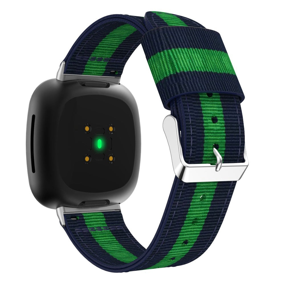 For Fitbit Versa 4 Sense 2 Nylon Replacement Stripe Band Pink Buckle Adjustable Watch Strap