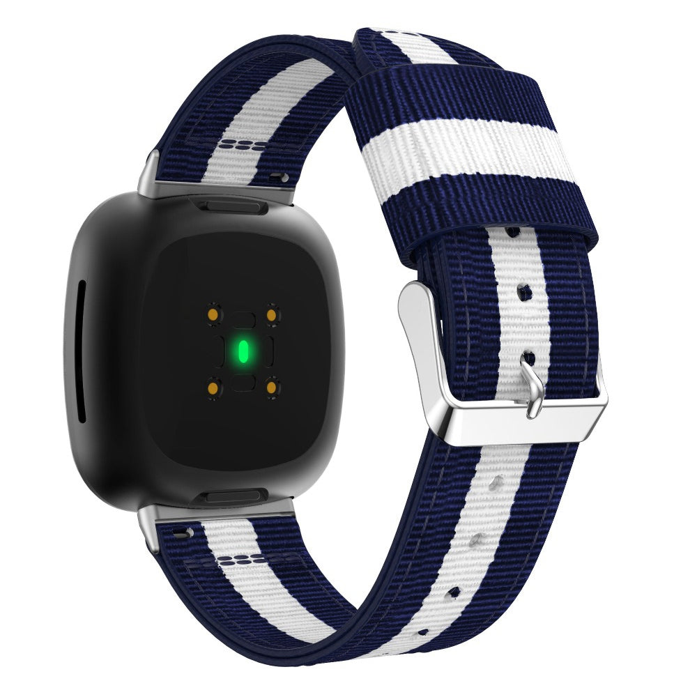 For Fitbit Versa 4 Sense 2 Nylon Replacement Stripe Band Pink Buckle Adjustable Watch Strap
