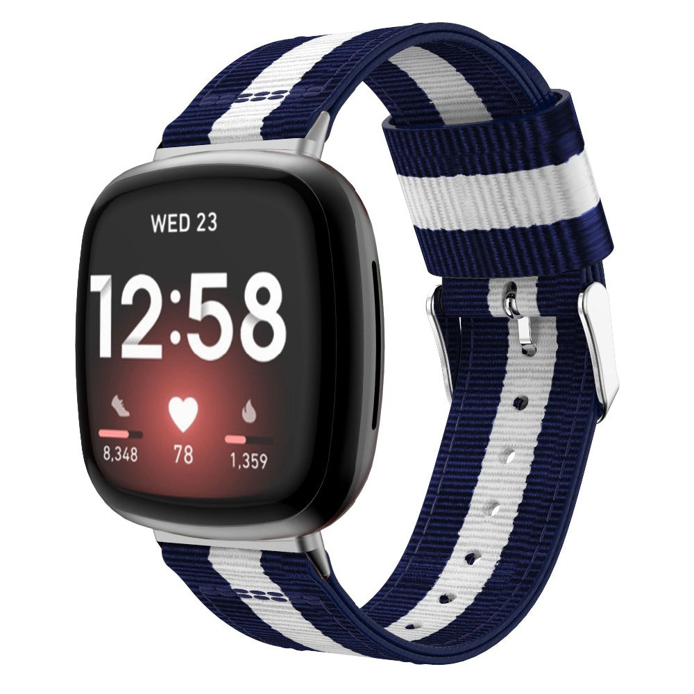 For Fitbit Versa 4 Sense 2 Nylon Replacement Stripe Band Pink Buckle Adjustable Watch Strap
