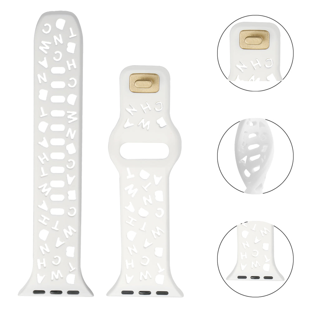 For Apple Watch 9 8 7 41mm 6 5 4 SE SE (2022) SE (2023) 40mm 3 2 1 38mm Silicone Watch Band Watch Strap Hollow Letters Quick Release Watchband
