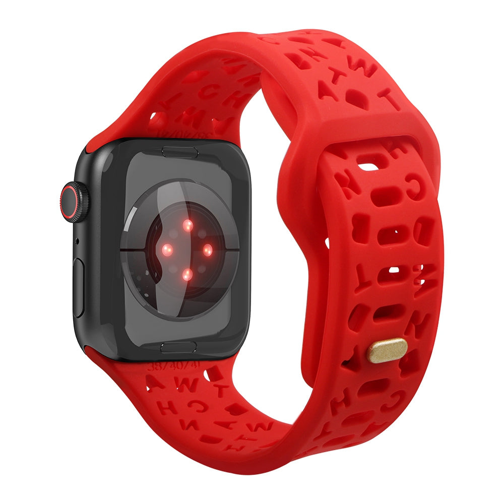 For Apple Watch 9 8 7 41mm 6 5 4 SE SE (2022) SE (2023) 40mm 3 2 1 38mm Silicone Watch Band Watch Strap Hollow Letters Quick Release Watchband