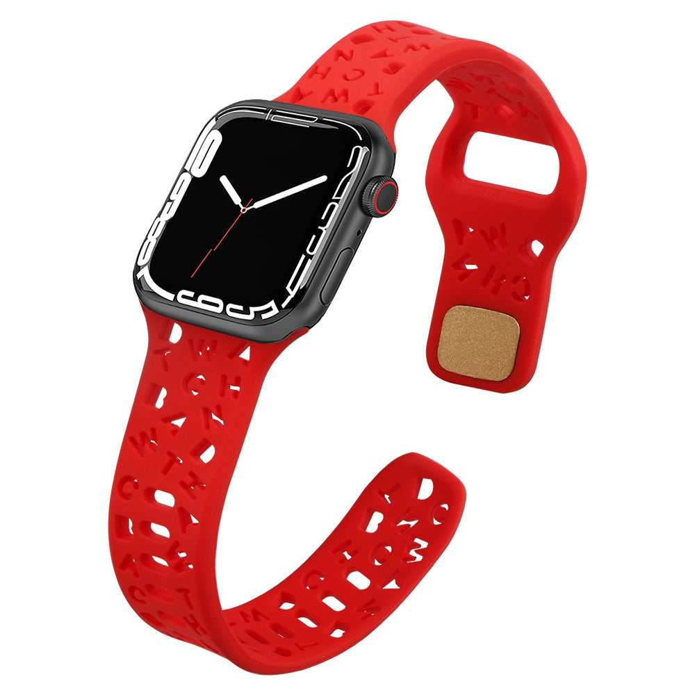For Apple Watch 9 8 7 41mm 6 5 4 SE SE (2022) SE (2023) 40mm 3 2 1 38mm Silicone Watch Band Watch Strap Hollow Letters Quick Release Watchband