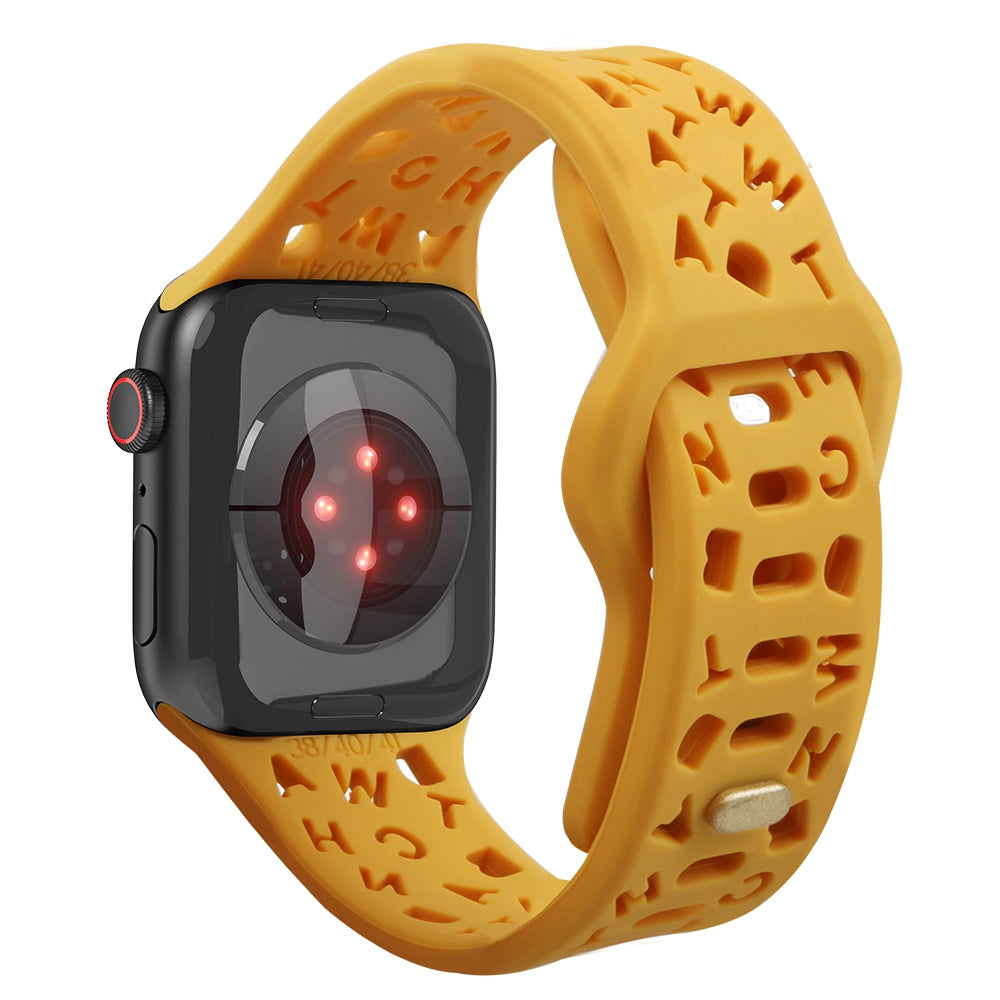 For Apple Watch 9 8 7 41mm 6 5 4 SE SE (2022) SE (2023) 40mm 3 2 1 38mm Silicone Watch Band Watch Strap Hollow Letters Quick Release Watchband