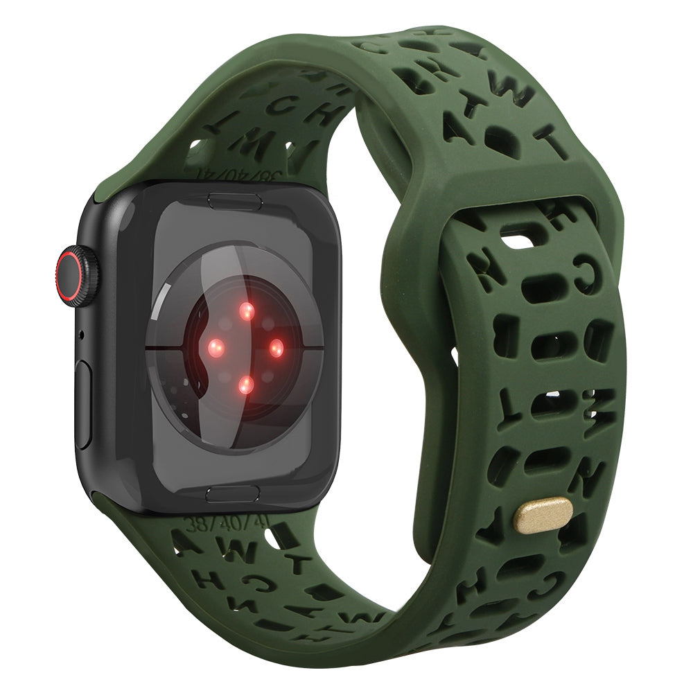 For Apple Watch 9 8 7 41mm 6 5 4 SE SE (2022) SE (2023) 40mm 3 2 1 38mm Silicone Watch Band Watch Strap Hollow Letters Quick Release Watchband