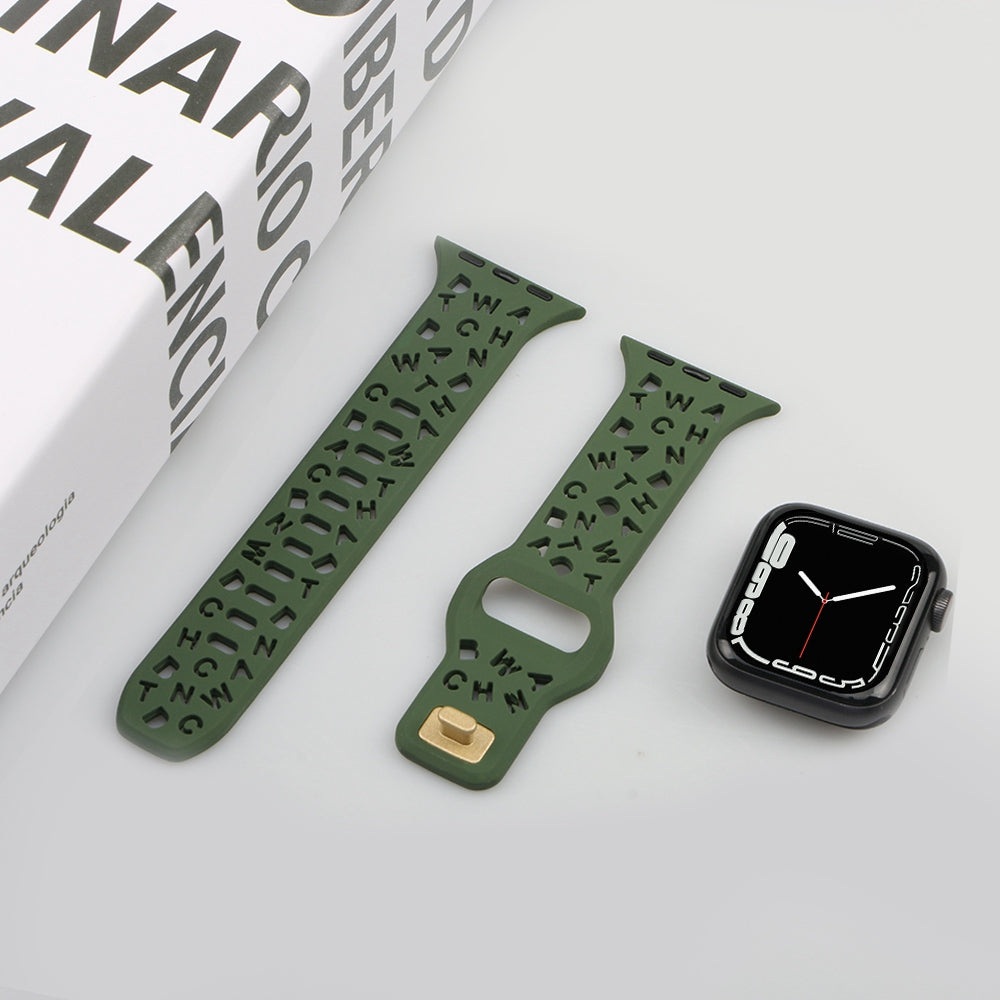 For Apple Watch 9 8 7 41mm 6 5 4 SE SE (2022) SE (2023) 40mm 3 2 1 38mm Silicone Watch Band Watch Strap Hollow Letters Quick Release Watchband