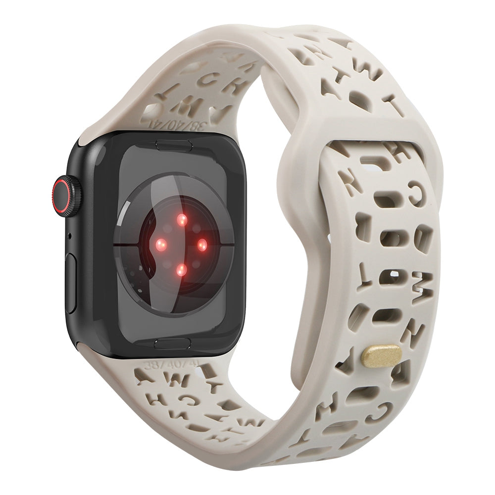For Apple Watch 9 8 7 41mm 6 5 4 SE SE (2022) SE (2023) 40mm 3 2 1 38mm Silicone Watch Band Watch Strap Hollow Letters Quick Release Watchband