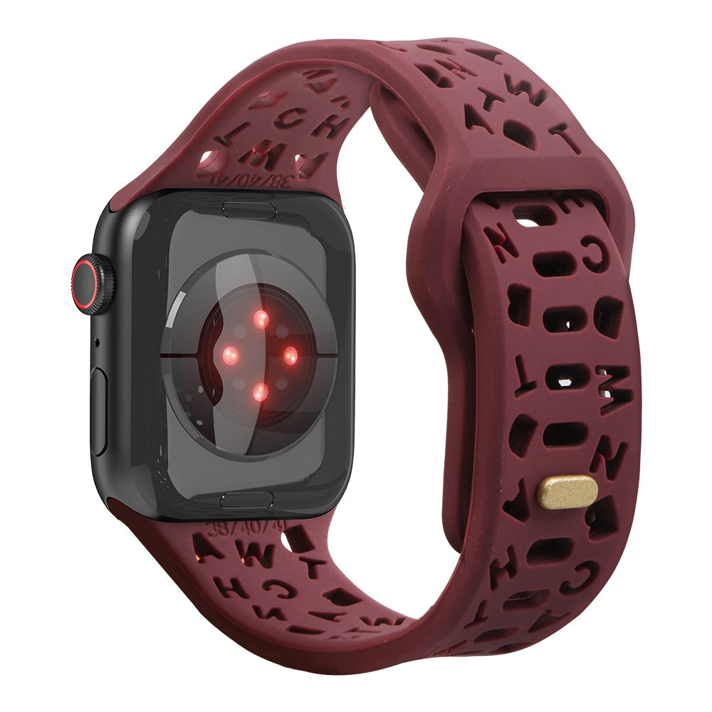 For Apple Watch 9 8 7 41mm 6 5 4 SE SE (2022) SE (2023) 40mm 3 2 1 38mm Silicone Watch Band Watch Strap Hollow Letters Quick Release Watchband
