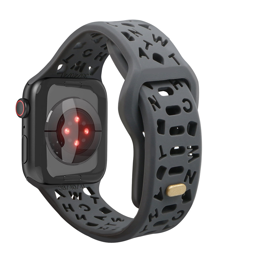 For Apple Watch 9 8 7 41mm 6 5 4 SE SE (2022) SE (2023) 40mm 3 2 1 38mm Silicone Watch Band Watch Strap Hollow Letters Quick Release Watchband