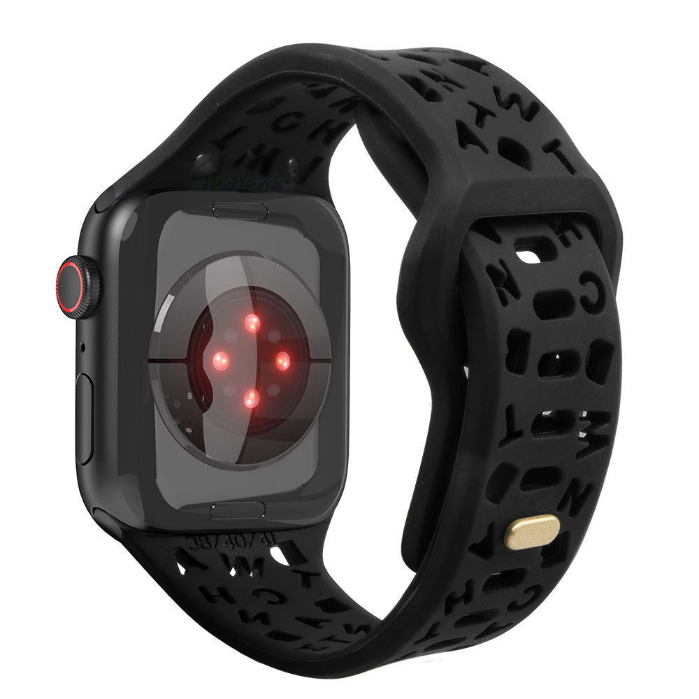 For Apple Watch Ultra 2 49mm Series 9 45mm SE (2023) 44mm Ultra 49mm 8 7 45mm 6 5 4 SE (2022) SE 44mm 3 2 1 42mm Quick Release Watch Band Silicone Watch Strap Hollow Letters Watchband