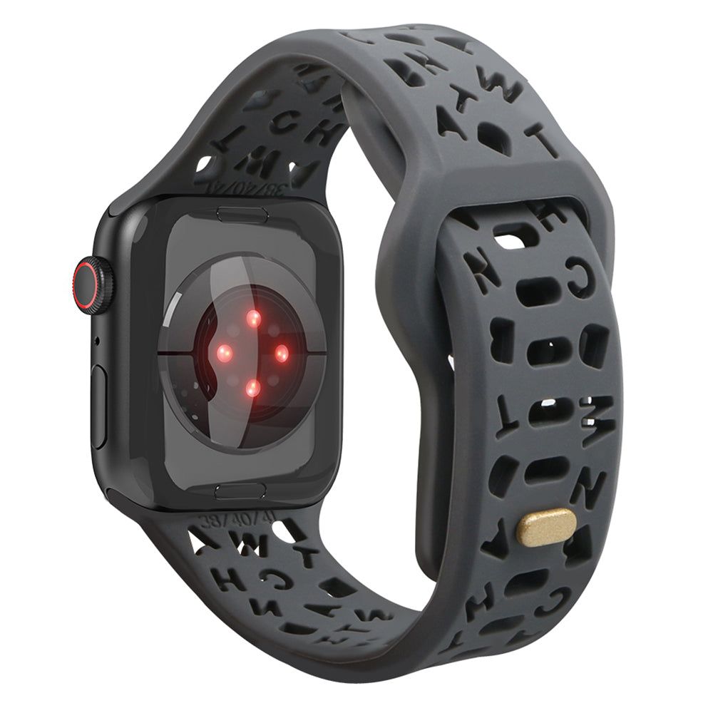 For Apple Watch Ultra 2 49mm Series 9 45mm SE (2023) 44mm Ultra 49mm 8 7 45mm 6 5 4 SE (2022) SE 44mm 3 2 1 42mm Quick Release Watch Band Silicone Watch Strap Hollow Letters Watchband