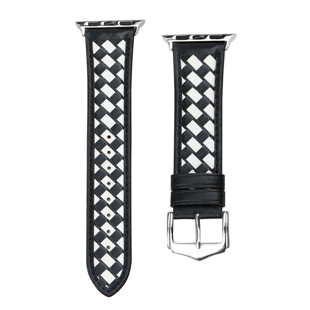 For Apple Watch 9 8 7 41mm 6 5 4 SE SE (2022) SE (2023) 40mm 3 2 1 38mm Watch Strap Woven Genuine Leather Watch Band Quick Release Watchband with Buckle