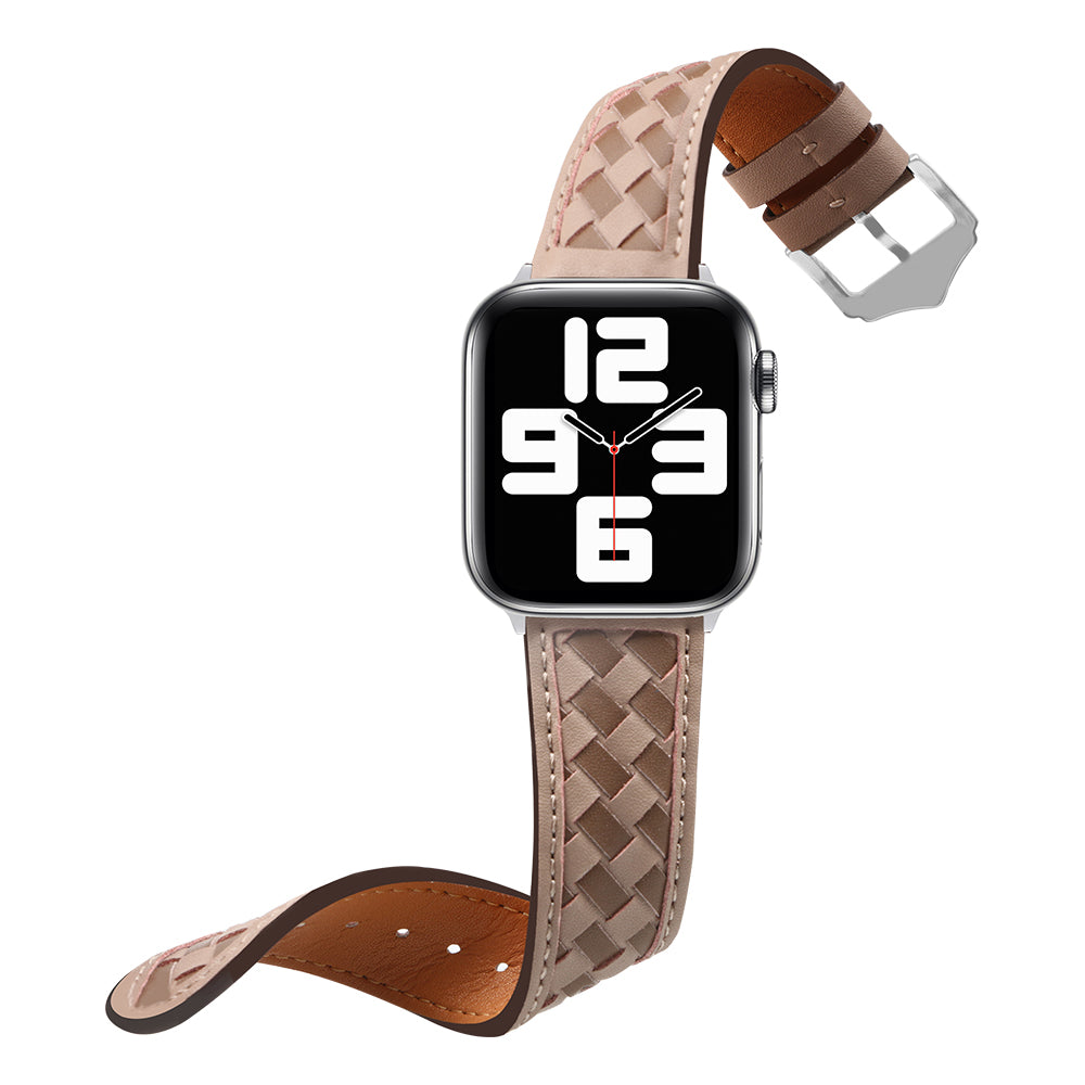 For Apple Watch 9 8 7 41mm 6 5 4 SE SE (2022) SE (2023) 40mm 3 2 1 38mm Watch Strap Woven Genuine Leather Watch Band Quick Release Watchband with Buckle