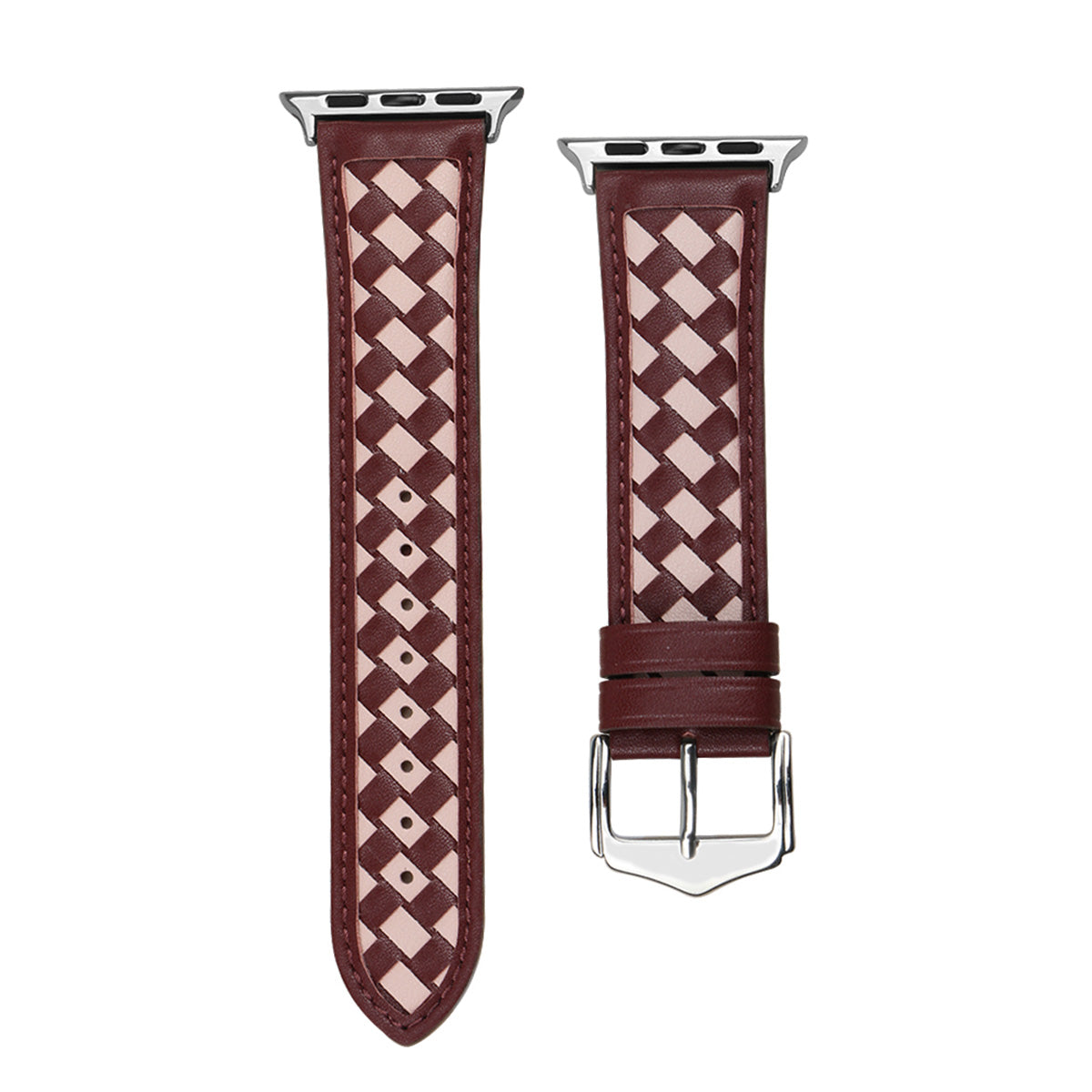For Apple Watch 9 8 7 41mm 6 5 4 SE SE (2022) SE (2023) 40mm 3 2 1 38mm Watch Strap Woven Genuine Leather Watch Band Quick Release Watchband with Buckle