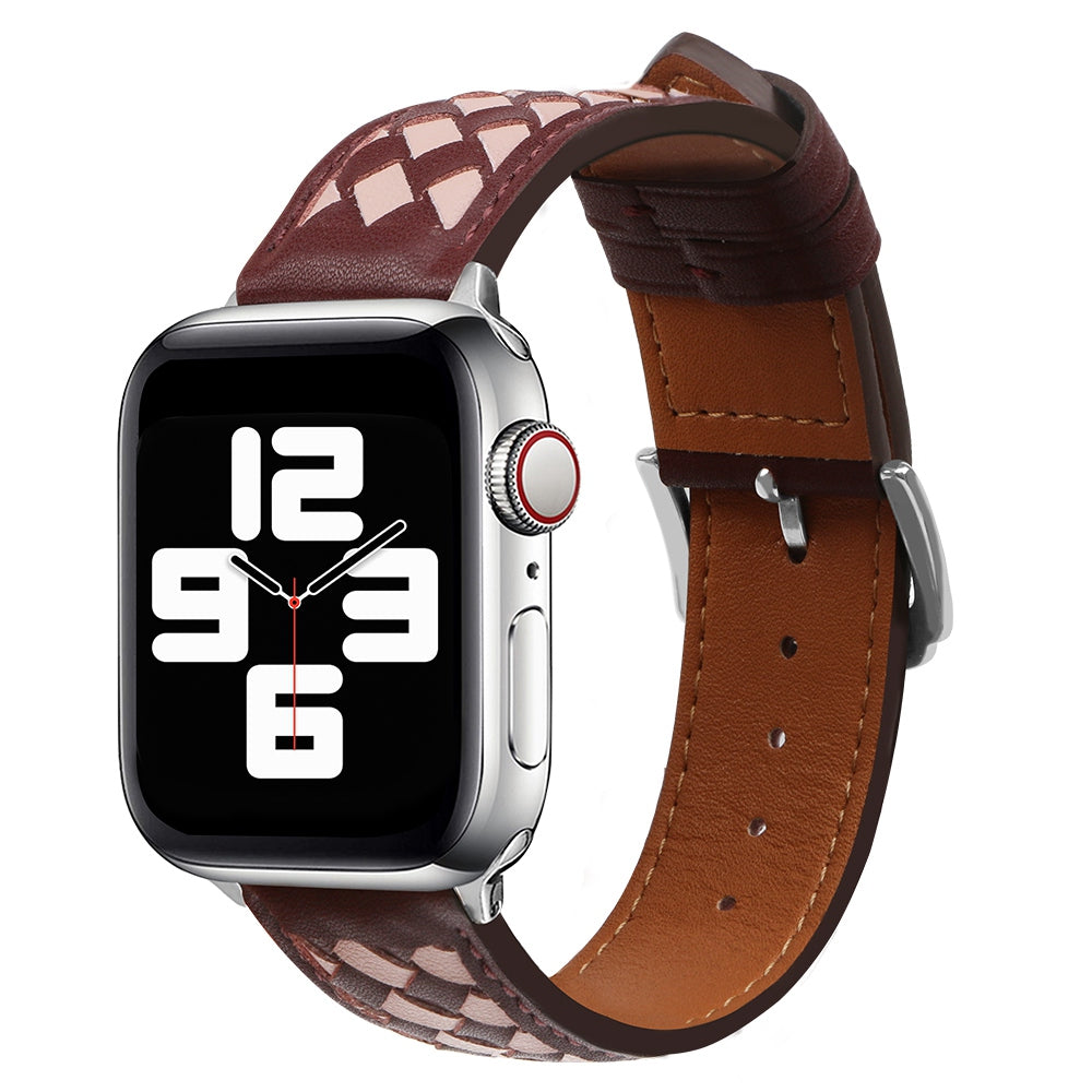For Apple Watch 9 8 7 41mm 6 5 4 SE SE (2022) SE (2023) 40mm 3 2 1 38mm Watch Strap Woven Genuine Leather Watch Band Quick Release Watchband with Buckle